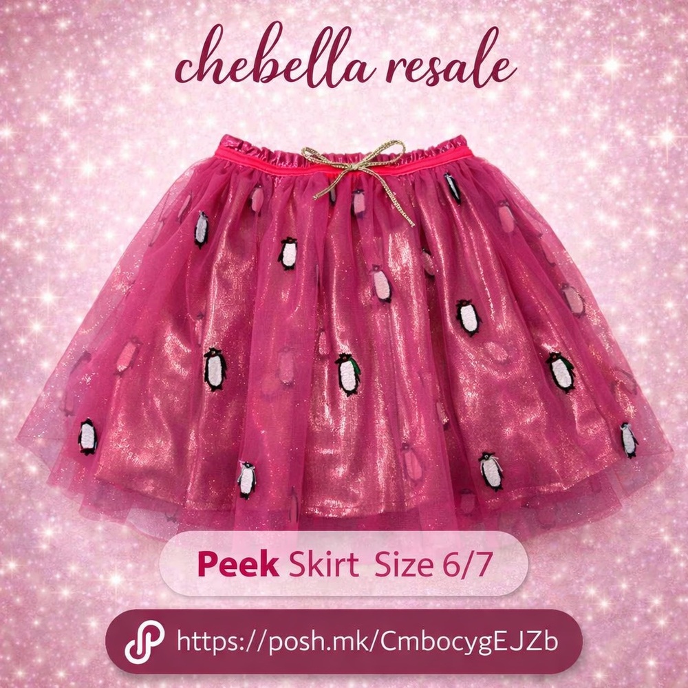 Peek size 6/7 twirl Pink Tulle sparkle winter Skirt with Penguin Accents EUC